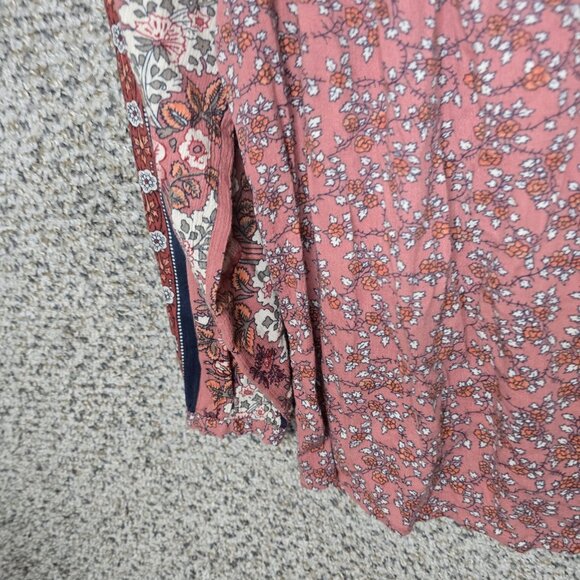 Lucky Brand Top Womens Small Pink Floral Print Boho Crinkle Gauze Neck Tie - Picture 3 of 7